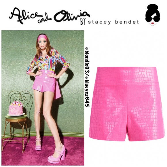 Alice + Olivia Donald Vegan Croc High Waisted Shorts 2